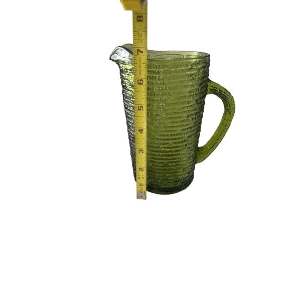Vintage Anchor Hocking Soreno avocado green MCM bark pattern 26oz glass pitcher - Picture 5 of 6